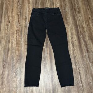 Mother High Waisted Looker Ankle Fray Jeans Women's 26 Slim Fit in Black Wash